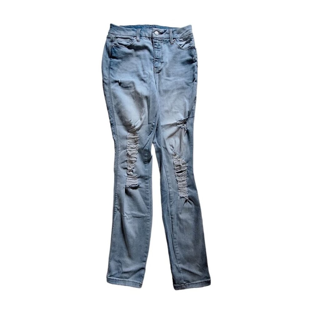 Arizona Light Blue Jeans Wash Distressed‎ Ripped Womens Junior Size 7 High Rise